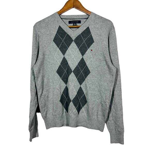 Vintage 90s Tommy Hilfiger V Neck Light Argyle Sweater - XS - Picture 1 of 5